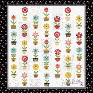 Granny's Garden | Applique Quilt Pattern | Digital PDF Pattern | Floral Quilt | Flower Pots | Angie Padilla Quilt Designs