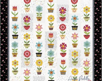 Granny's Garden Applique Quilt Pattern: Floral Flower Pots (Digital PDF)