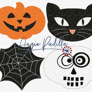 Wzór aplikacji na podkładkę na Halloween: dynia, czaszka, kot, pajęczyna (CYFROWY PDF)