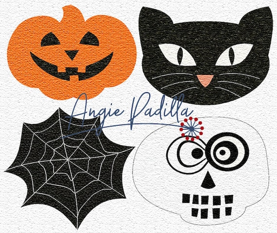 Halloween Placemat Applique Pattern: Pumpkin, Skull, Cat, Spiderweb (DIGITAL PDF)