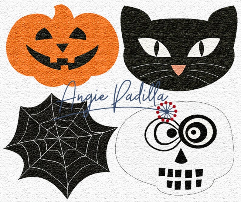 Halloween Placemat Applique Pattern: Pumpkin, Skull, Cat, Spiderweb (DIGITAL PDF) image 1