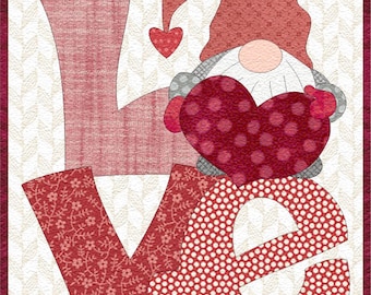 Love Gnome Mug Rug Pattern | Applique Mug Rug Quilt Pattern | Digital PDF Pattern | Valentine Mug Rug | Angie Padilla Quilt Designs