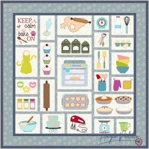 Bake On! Applique Quilt Pattern, Lap Quilt, Whimsical Kitchen Designs, PDF pattern