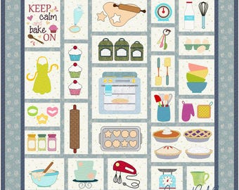 Bake On! Applique Quilt Pattern, Lap Quilt, Whimsical Kitchen Designs, PDF pattern