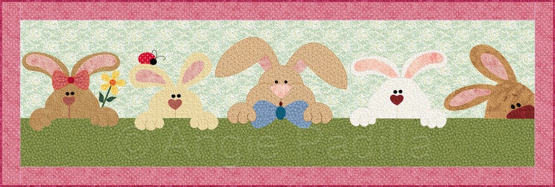 Bunny Peekaboo Applique Quilt Pattern Digital PDF Pattern Easter Quilt Bunny Table Runner Angie Padilla Quilt Designs image 1