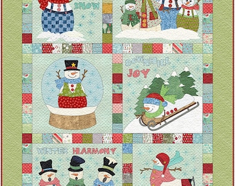 Snowmen Applique Quilt Pattern: Christmas Wall Hanging (Digital PDF)