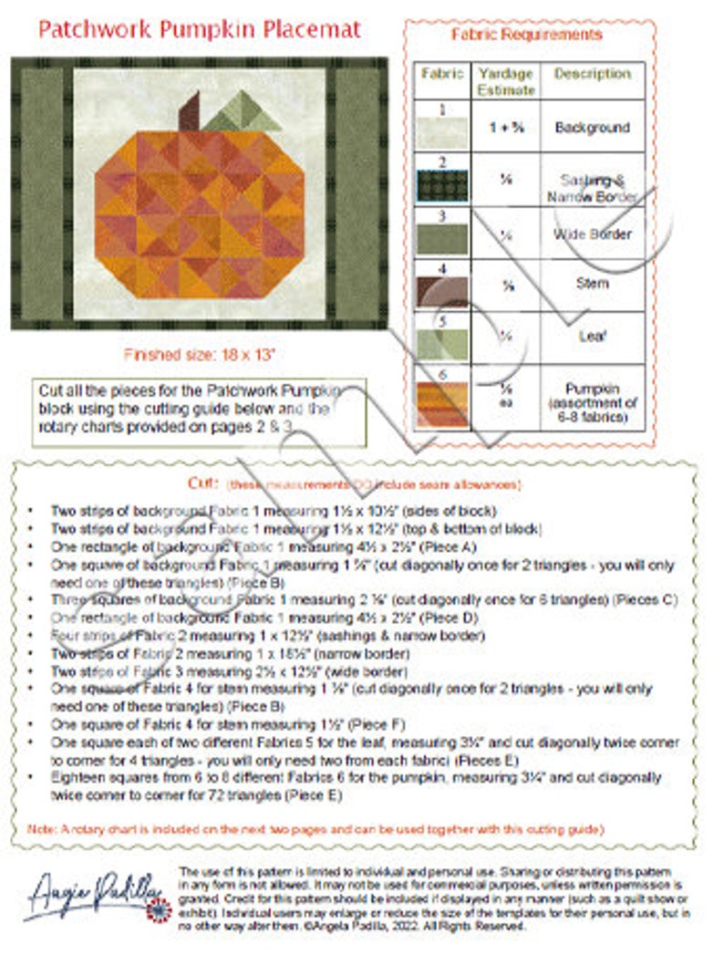 Patchwork Pumpkin Placemat Pattern: Pieced Fall Design (digital PDF) - Etsy