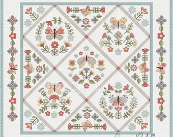 Butterfly Garden Quilt Pattern: Floral Applique, Modern Baltimore Style (PDF Pattern)