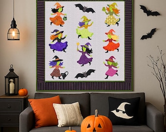 Witchy Twirls & Whirls | Applique Quilt Pattern | DIGITAL PDF Quilt Pattern | Whimsical Halloween Lap Quilt | Angie Padilla Quilt Designs