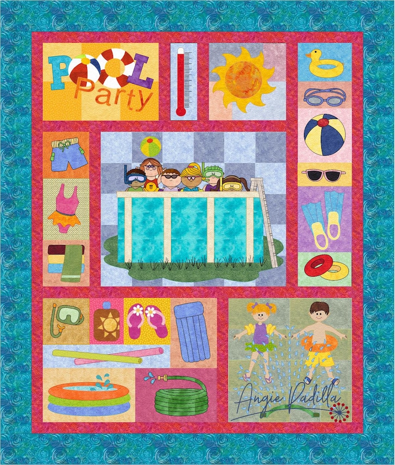 Pool Party Applique Quilt Pattern: Whimsical Summer Kids Quilt (digital ...