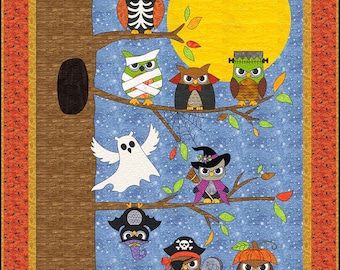 Quiltpatroon Halloween-uil stoffen: grillige muurhanger (digitale pdf)