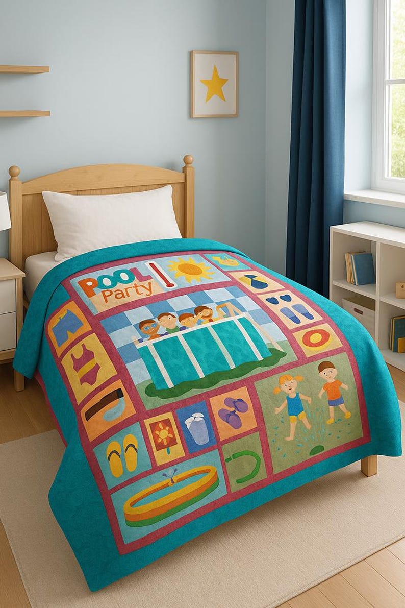 Pool Party Applique Quilt Pattern: Whimsical Summer Kids Quilt (digital ...