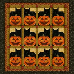 Pumpkin Cats | Paper Piecing Quilt Pattern | DIGITAL PDF Quilt Pattern | Halloween Lap Size Quilt | Cat Quilt | Angie Padilla Quilt Designs