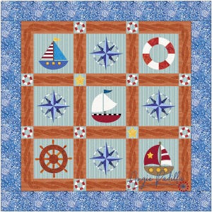 Ships Ahoy | Applique Sailboat Quilt | Maritime Quilt Pattern | Summer Quilt | Downloadable PDF Pattern | Angie Padilla Quilt Designs