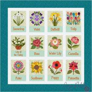 Floral Calendar | Appliqué Quilt Pattern | Digital PDF Pattern | Floral Quilt | Modern Flower Quilt | Angie Padilla Quilt Designs