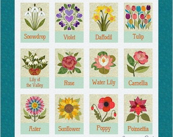 Floral Calendar Appliqué Quilt Pattern: Modern Flower Quilt (Digital PDF)