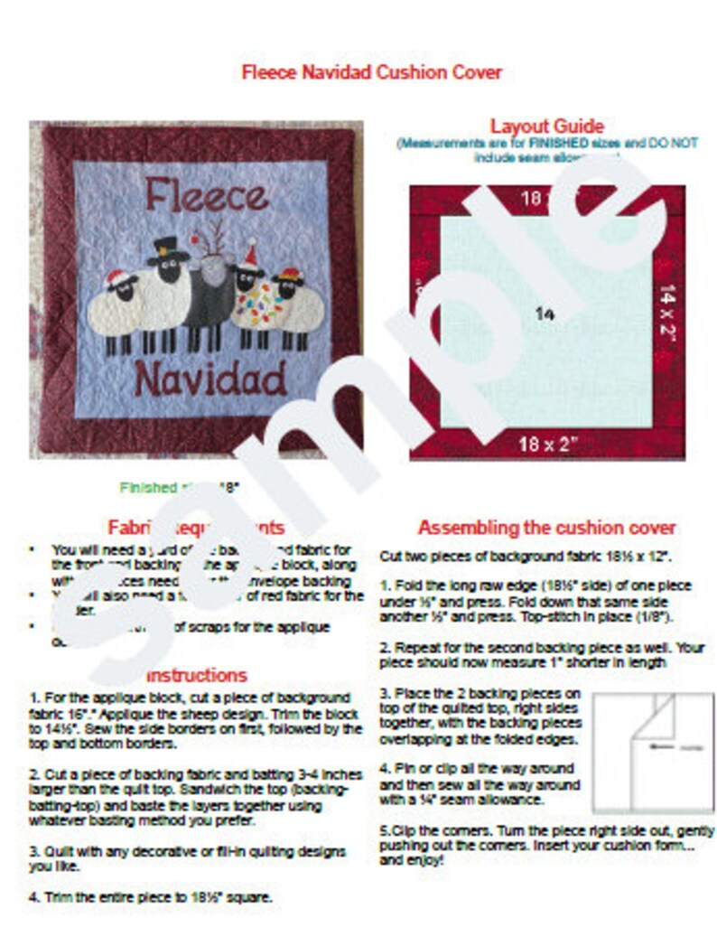 Get festive with the Fleece Navidad applique cushion cover pattern. Create a whimsical holiday decor featuring five sheep in Christmas hats. Perfect for cozy and joyful Christmas vibes.