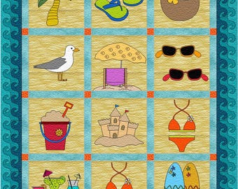 Mönster för applikationsquilt för stranddag: Havstema (digital PDF)