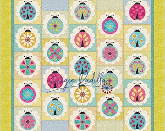 Marienkäfer Parade Applikation Quilt Muster | Kinder-Quilt (Digital PDF)