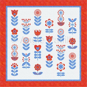 Patrón de colcha de flores escandinavas: Diseño de apliques modernos (patrón PDF)