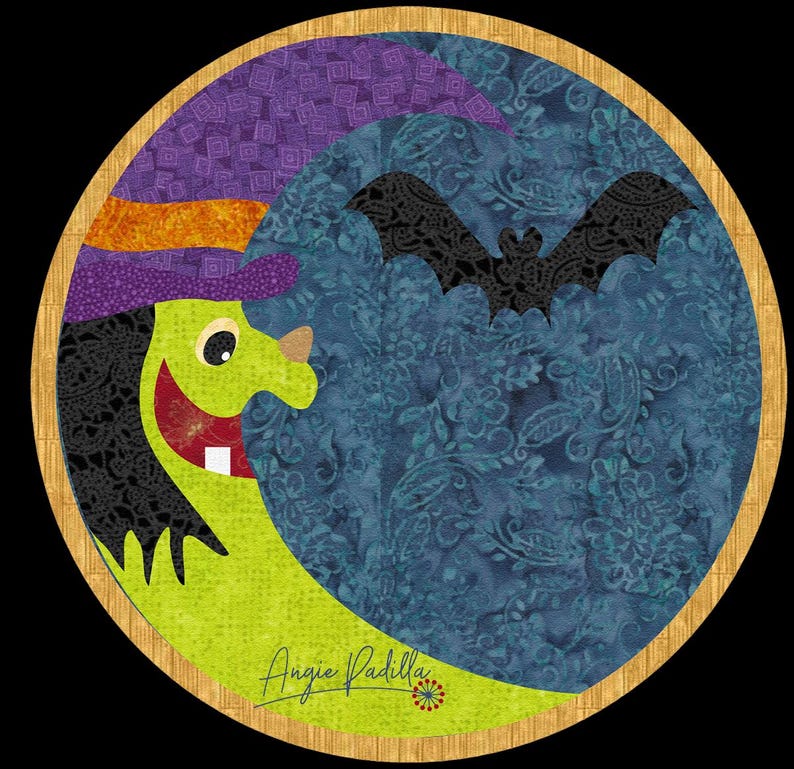 Applikationsmönster för månhäxa: Halloween-täcke med bordsunderlägg (digital PDF) bild 2