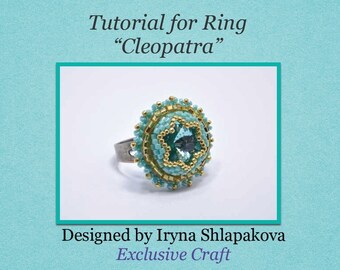PDF Tutorial bead embroidered Swarovski ring, beginners beading pattern tutorial, beadwork tutorial, DIY ring beading pattern PDF