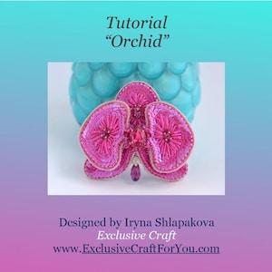 May include: A pink beaded orchid flower brooch with a purple crystal center. The tutorial for this brooch is available on the website ExclusiveCraftForYou.com.