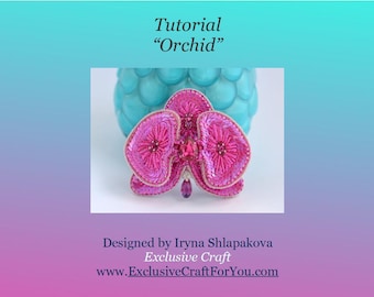 Beading PDF Tutorial 3-D Orchid brooch, easy to follow beading pattern Orchid, Orchid pin DIY pattern, 3-D Orchid beading design