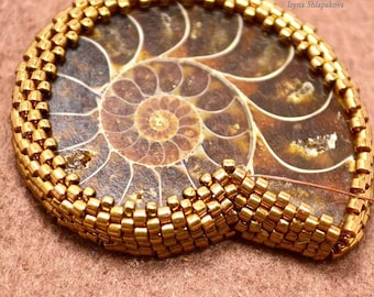 PDF Tutorial bead embroidered Ammonite, beading tutorial, Ammonite bezeling tutorial, Fossil beading tutorial, beading pattern, PDF tutorial