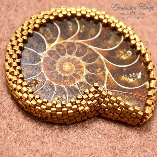 PDF Tutorial bead embroidered Ammonite, beading tutorial, Ammonite bezeling tutorial, Fossil beading tutorial, beading pattern, PDF tutorial