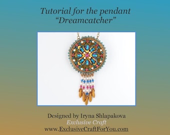 Beading PDF Tutorial Dreamcatcher necklace, easy to follow beading pattern Dreamcatcher, Dreamcatcher necklace goldwork on filigree pattern