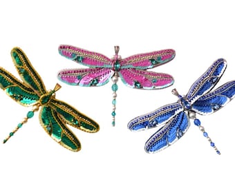Bead embroidered Dragonfly pendant, Blue Dragonfly pendant, fuchsia Dragonfly necklace, green Dragonfly pendant, Dragonfly jewelry gift