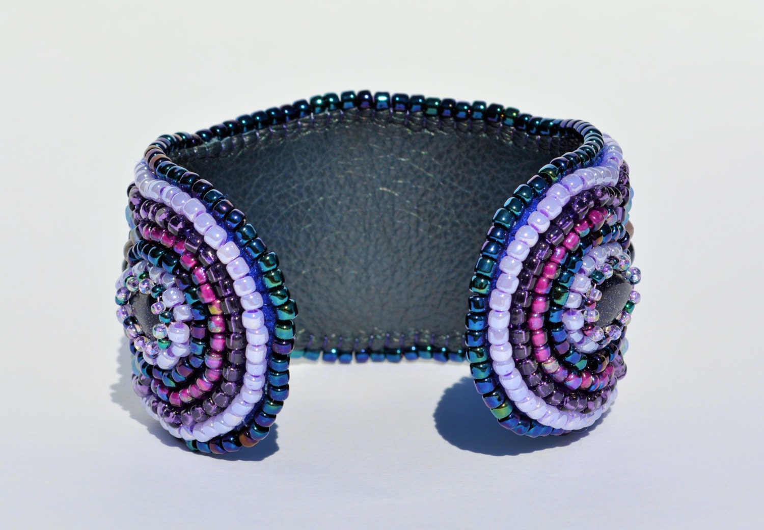 Unique Handmade Bead Embroidered Cuff Bracelet Purple Beaded Etsy