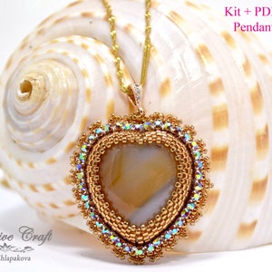 Beading Kit + PDF tutorial bead embroidered Heart necklace pendant, easy heart bezel tutorial, heart beading pattern, beading tutorial