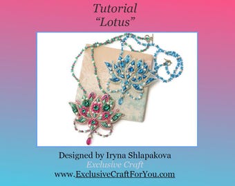 Beading PDF tutorial Lotus necklace, Lotus flower beading pattern, beaded Lotus pattern, Flower jewelry DIY, easy beading tutorial Lotus