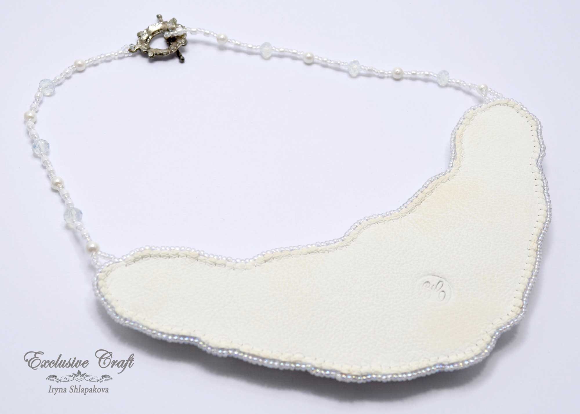 Bridal Bead Embroidery Collar Necklace, White Necklace, Bridal Jewelry