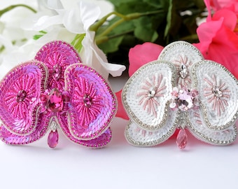 Beading kit with PDF Tutorial 3-D Orchid brooch, easy to follow beading pattern Orchid, Orchid pin DIY pattern, 3-D Orchid beading design