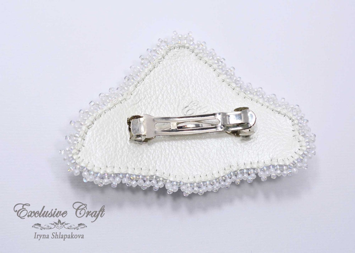 White Small Hair Barrette, Bead Embroidered Barrette, Bridal Hair
