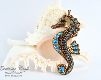 Kit+ Zoom Virtual Beading Class Seahorse pendant, Zoom bead embroidery class, Beaded Seahorse tutorial, bead embroidery Kit, seahorse kit