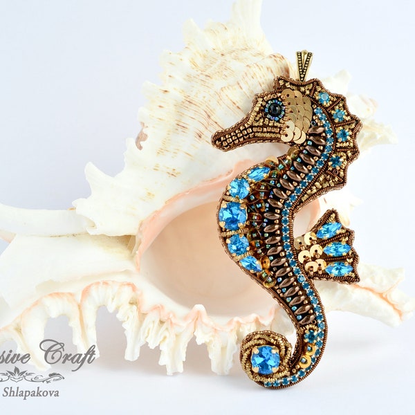 Kit+ Zoom Virtual Beading Class Seahorse pendant, Zoom bead embroidery class, Beaded Seahorse tutorial, bead embroidery Kit, seahorse kit