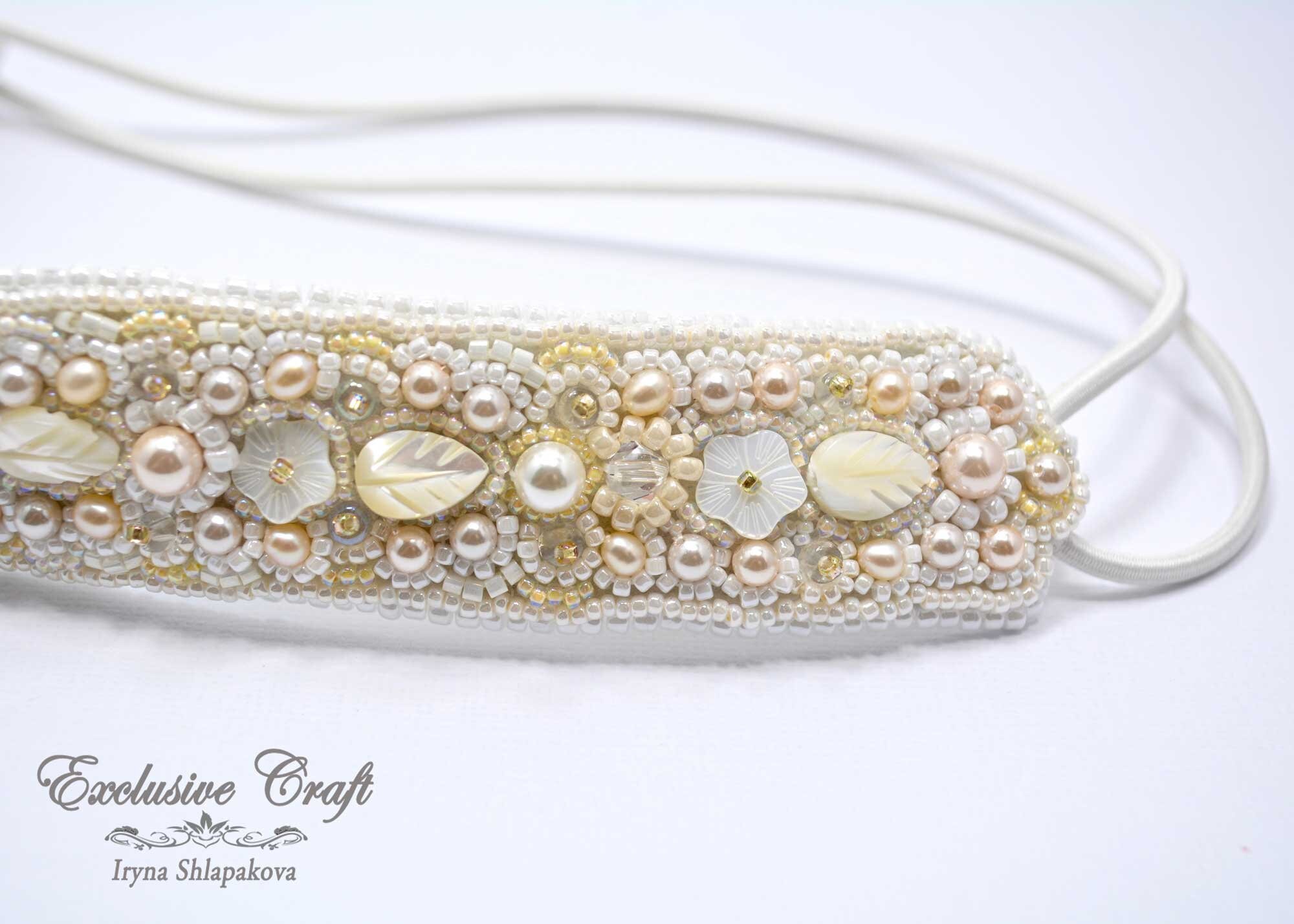 Bridal White Bead Embroidered Hair Band Bridal Head - Etsy