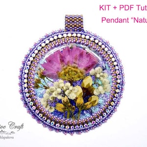 Beading Kit + PDF tutorial bead embroidered Nature necklace, beading tutorial, beading tutorial, easy beading pattern, bead embroidery Kit