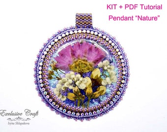 Beading Kit + PDF tutorial bead embroidered Nature necklace, beading tutorial, beading tutorial, easy beading pattern, bead embroidery Kit