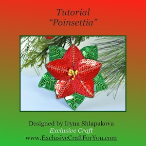 Beading PDF tutorial Poinsettia, Christmas ornament beading pattern, beaded Poinsettia pattern, Christmas jewelry DIY, tutorial Poinsettia
