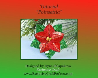 Beading PDF tutorial Poinsettia, Christmas ornament beading pattern, beaded Poinsettia pattern, Christmas jewelry DIY, tutorial Poinsettia