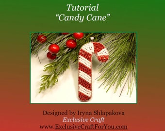 Candy cane bead embroidery PDF tutorial, Christmas ornament beading tutorial pattern, Christmas beading pattern, basic bead embroidery