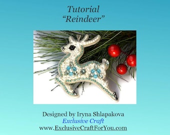 Reindeer Beading PDF Tutorial, Deer Bead Embroidery Pendant or Christmas Ornament pattern, DIY Holiday ornament pattern, Winter Craft idea