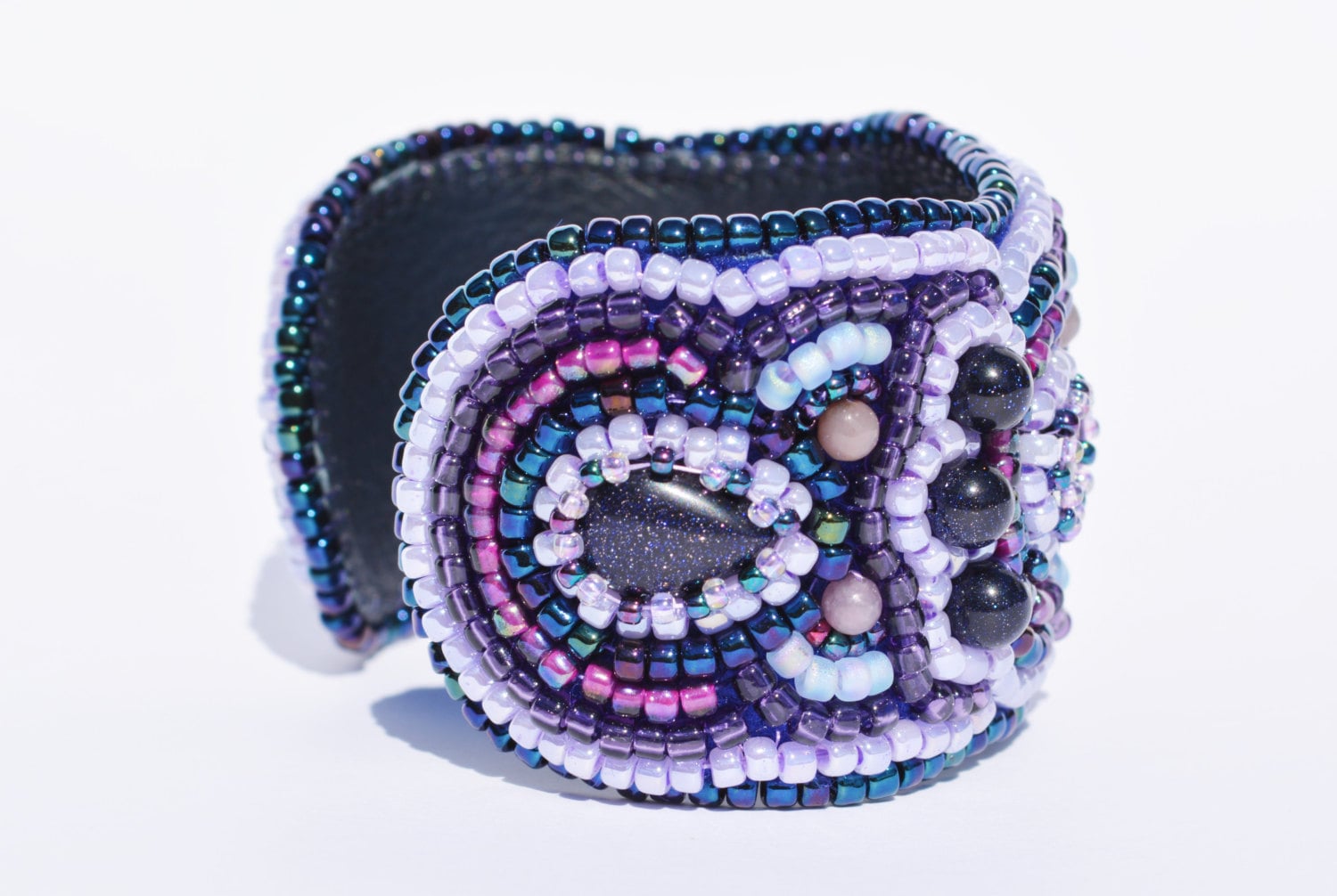 Unique Handmade Bead Embroidered Cuff Bracelet Purple Beaded Etsy