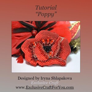 Beading PDF tutorial Poppy flower, virtual beading pattern, bead embroidery Poppy pattern, beading tutorial poppy, DIY poppy flower brooch