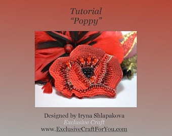 Beading PDF tutorial Poppy flower, virtual beading pattern, bead embroidery Poppy pattern, beading tutorial poppy, DIY poppy flower brooch